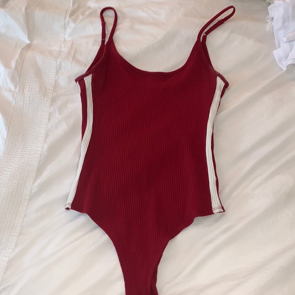 Red bodysuit w/ white stripes on side - Picture 1 of 2
